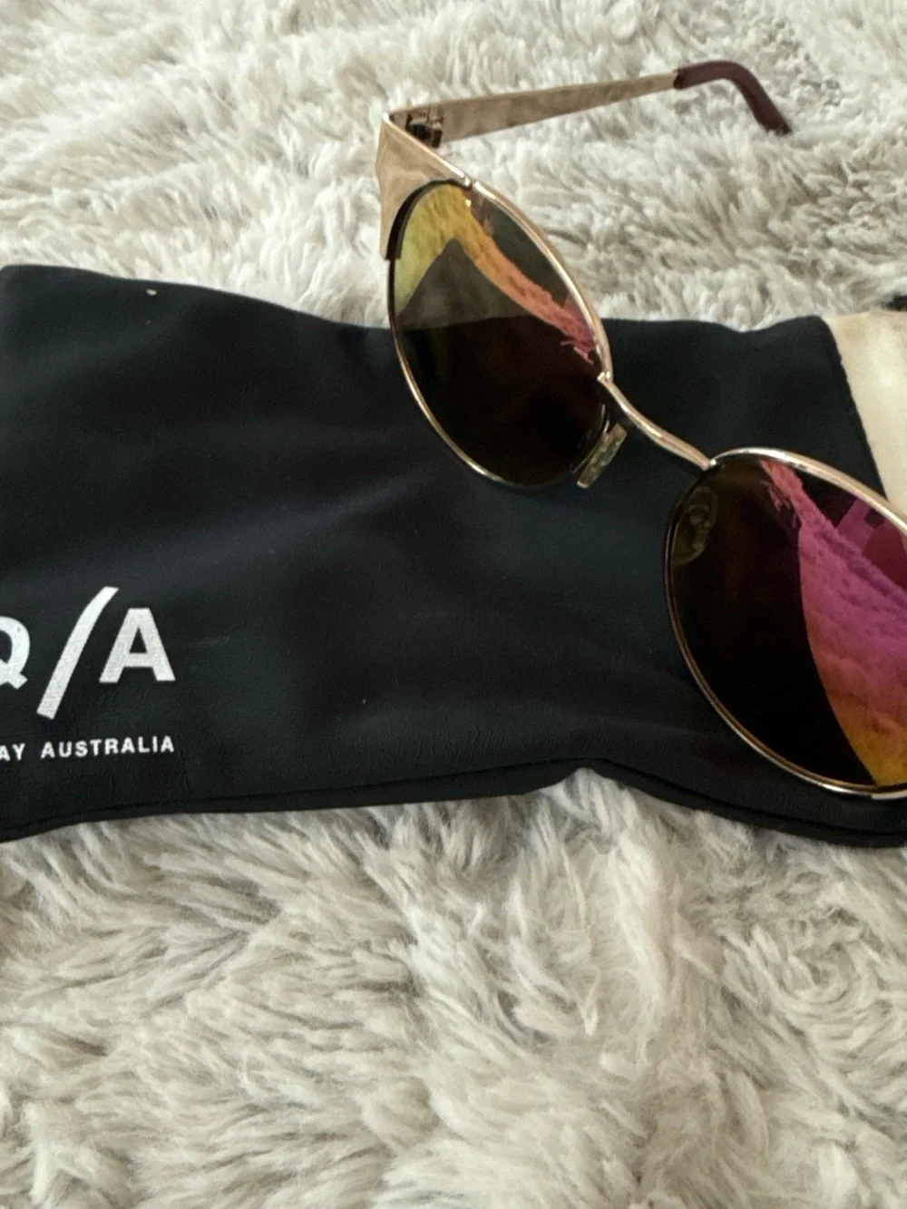 Quay Australia Gold Frame Sunglasses with Pink-Gold Mirrored Lenses